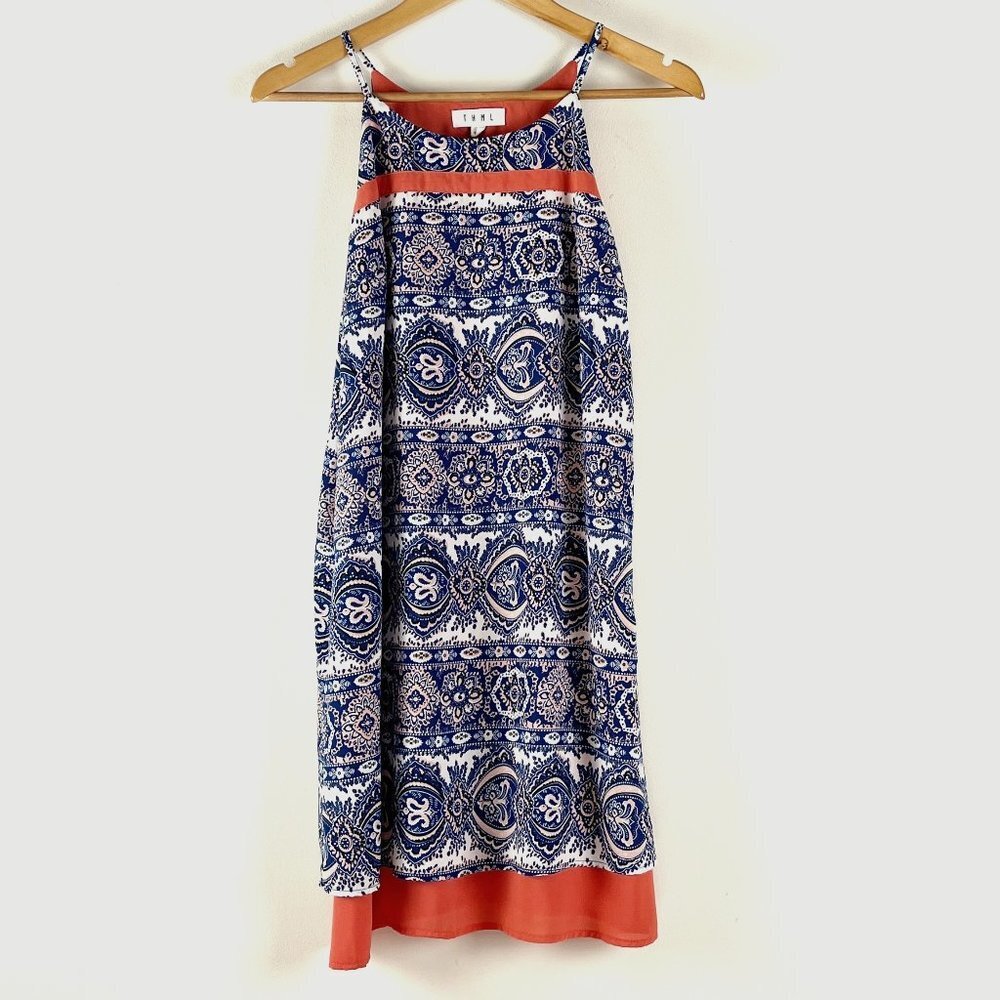 THML Blue and Coral Paisley Mini Dress